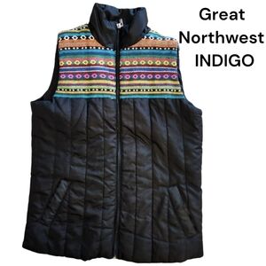 Great Northwest Indigo Aztec Design Puffer Zip Up Vest Small